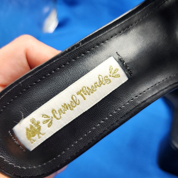 Camel Threads Grace Womens Size 8 Black Slip On Ruched w/ Pearls Heel Sandals - Picture 8 of 13